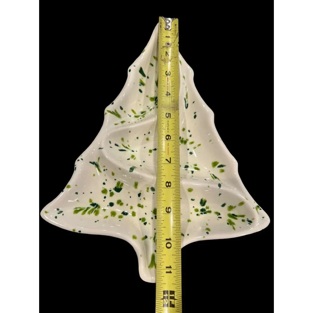 Vintage Christmas Tree Speckled HandPainted Ceramic Candy Cheese Party Tray 1977